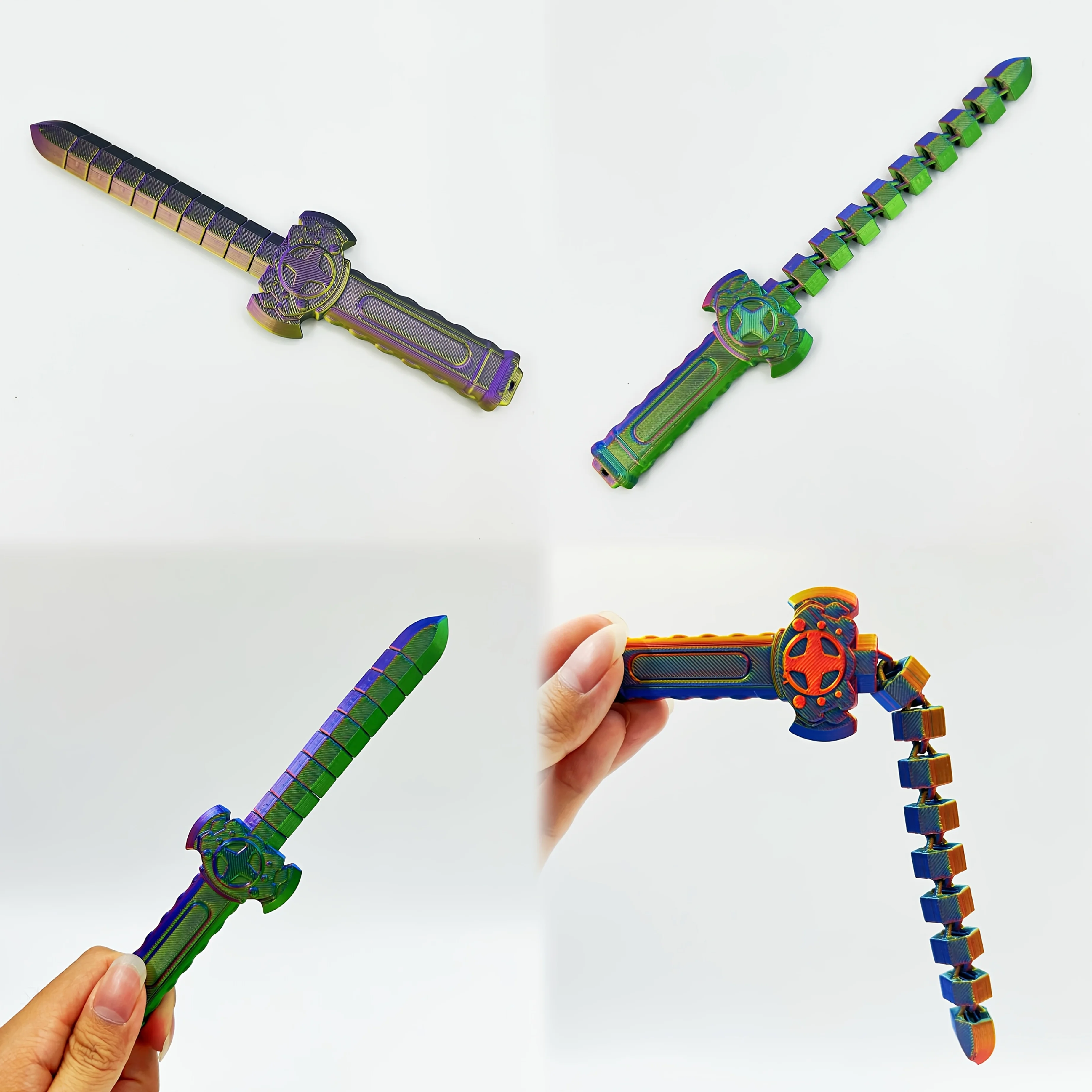 3D printed gradient battle sword whip Halloween gift multi-color gradient hinged sword model ornament set