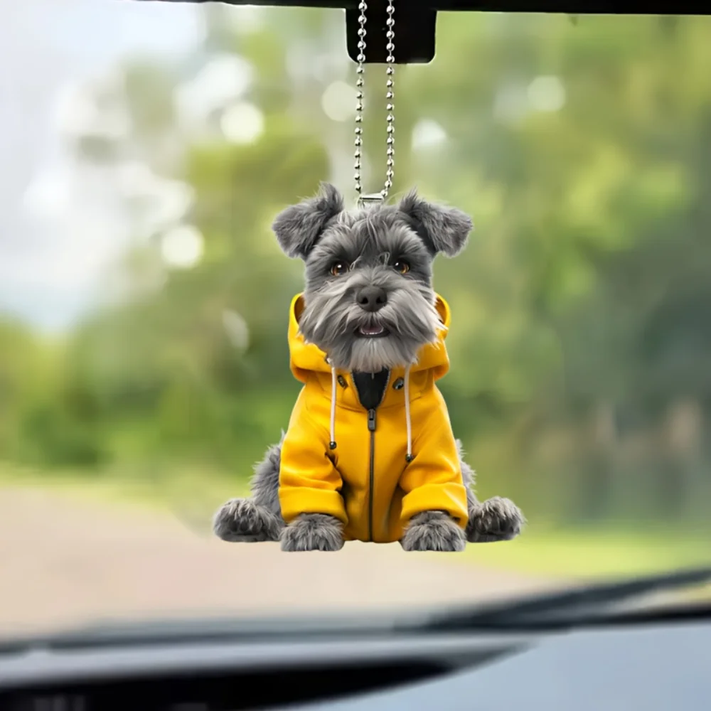 Vibrant Dressed Schnauzer Pendant Keychain Cartoon Puppy 2D Acrylic Versatile Charm,Decor for Car Mirror,Backpacks,Festive,Gift