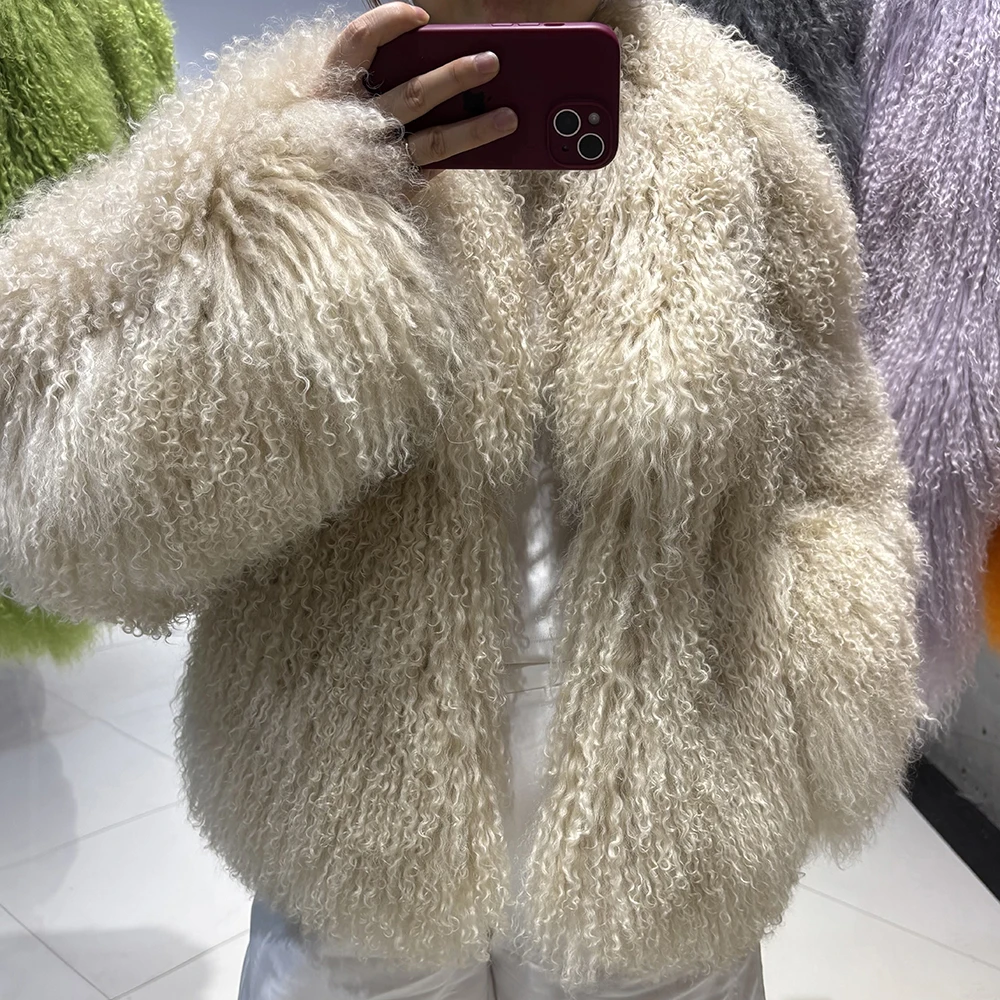 YOLOAgain 2025 Winter Warm Women's Real Mongolia Sheep Fur Jacket Plus Size 8XL Sheep Fur Coat