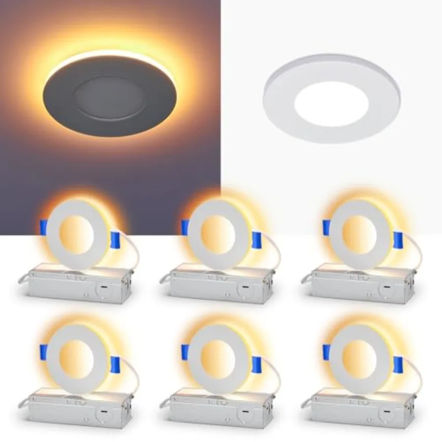 LED Recessed Lights with Night Light, Dimmable and 5CCT Selectable Canless Outdoor Soffit, Downlight Wafer Pot Light, W, ETL, I