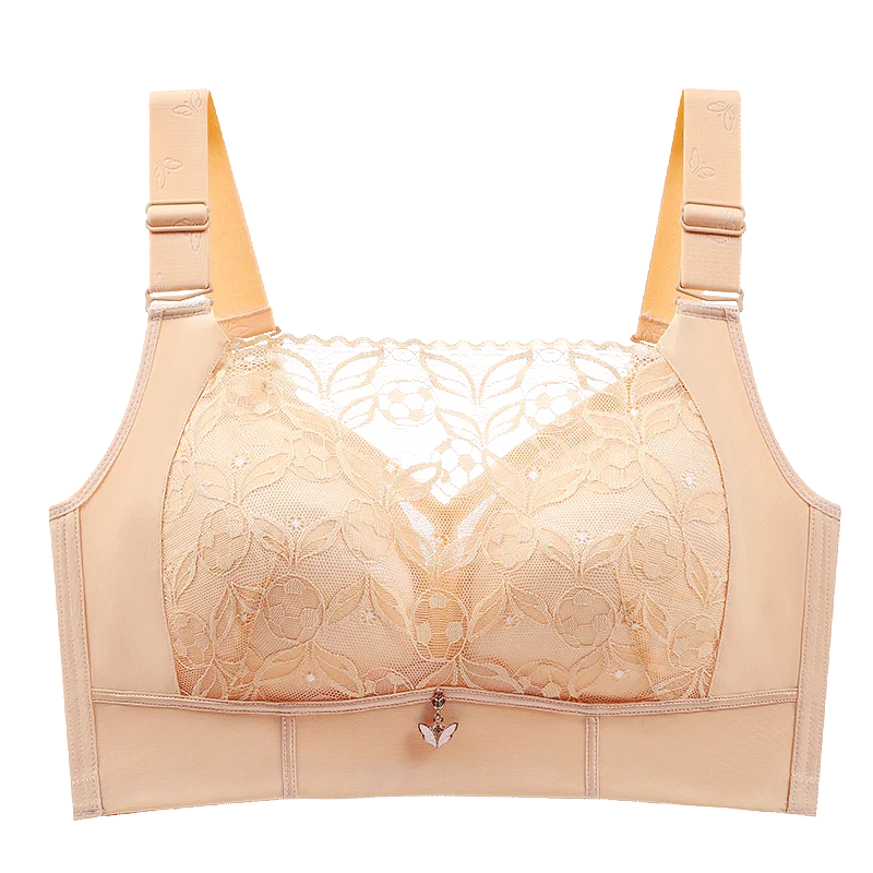 Women\'s Full Coverage Wirefree Plus Size Bra Non Padded Lace Bra Lace Bras for Women Perspective Full Cup Solid Lace V Brassiere