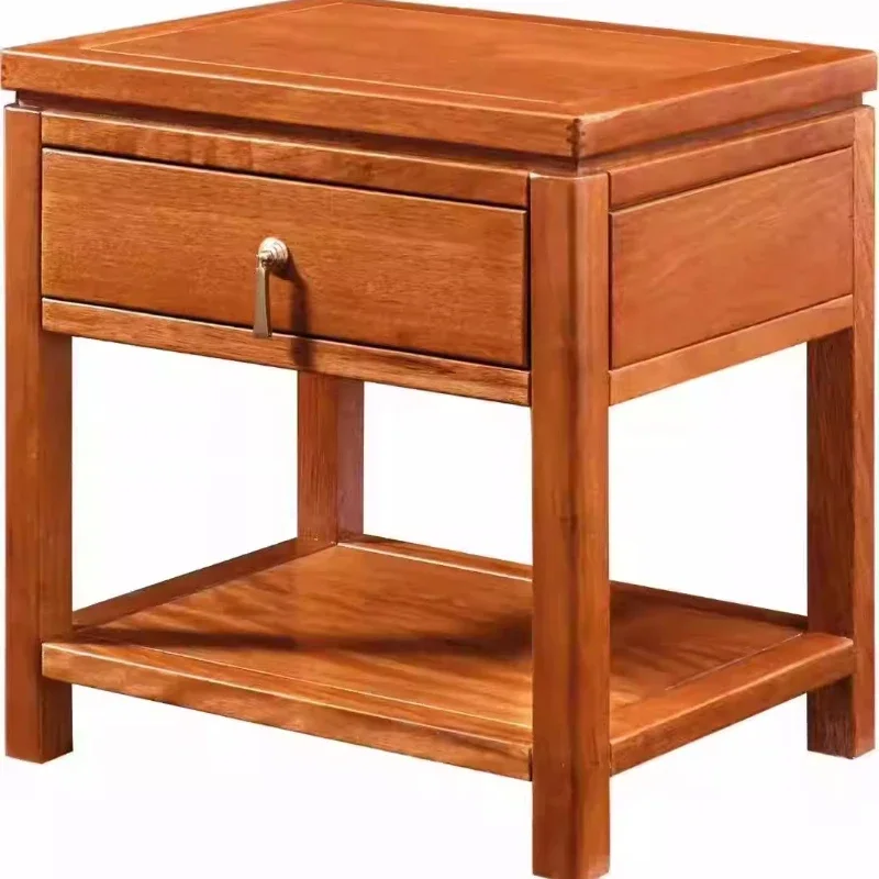 Solid wood log household bed combination golden rosewood bedside table three draws and two draws