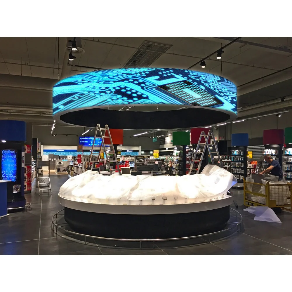 Indoor  Curved Soft Flexible Led Display Screen Cylindrical Columnshopping Mall Advertising Flex Flexible Led Display customize