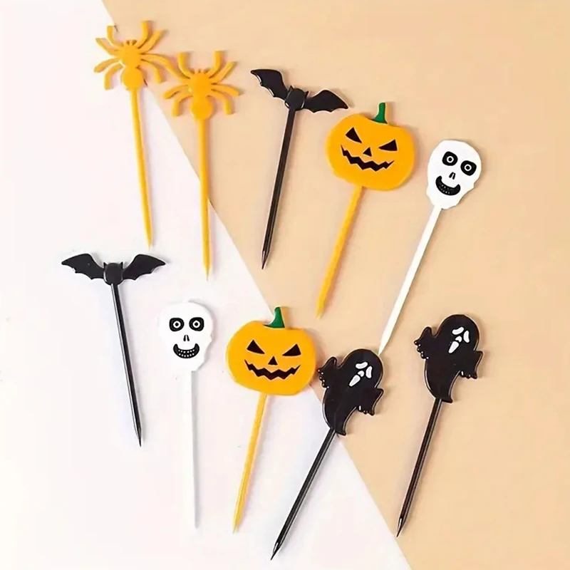10 قطعة المسواك هالوين اليقطين شبح الخفافيش الحلوى الديكور يختار شوكة الفاكهة لمستلزمات حفلات كعكة الكوكتيل