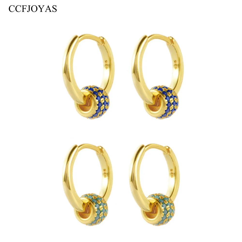 

CCFJOYAS High Quality 925 Sterling Silver Transshipment Bead Hoop Earrings for Women Turquoise Round Ball Earring Fine Jewelry