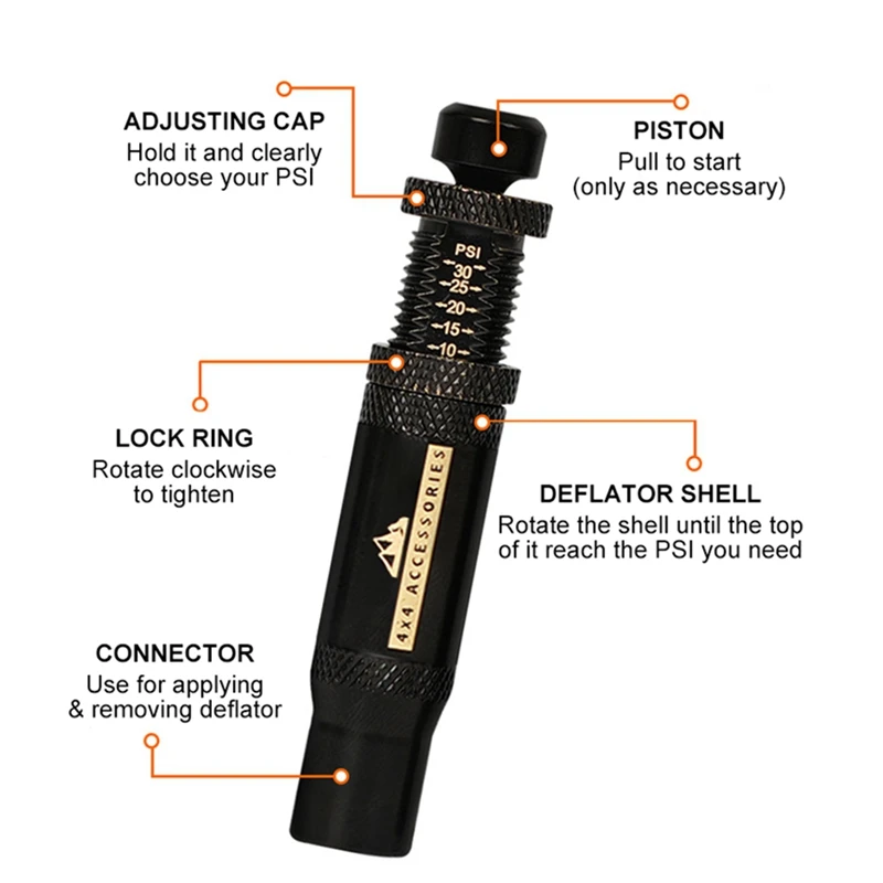 Adjustable Auto-Stop Tire-Deflator Valve Kit (10-30 PSI) 4 PCS Screw-On Tyre Air Down Tool For Vehicles Motorcycle