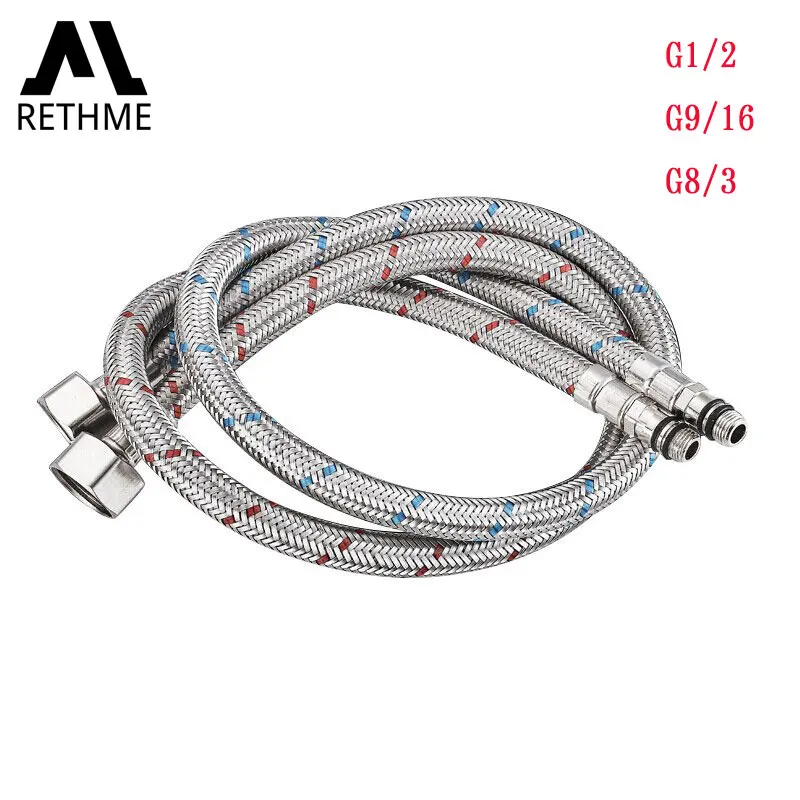 RETHME Bathroom Hose Stainless Steel Flexible Plumbing Pipes Basin Faucet Hot and Cold Water Kitchen Sink G1/2 G3/8 G9/16