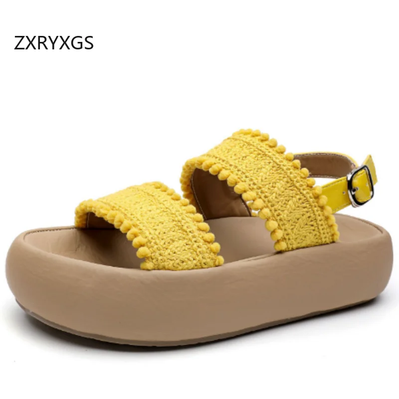 

ZXRYXGS/2020 летние новые женские пляжные сандалии из тканой + овчины, удобные сандалии на платформе, увеличивающие рост, римская обувь, сандалии