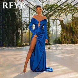 RFYR Royal Blue Evening Dresses Off the Shoulder Charming Prom Dress Stain Sweetheart Party Dresses with Split vestidos de noche