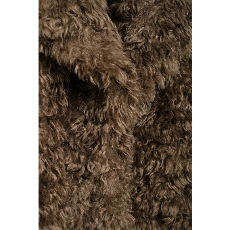 الشتاء فرو الضأن المخملية فو الفراء رقيق سترة المرأة واحدة الصدر طويلة الأكمام فضفاضة معطف دافئ فو مجعد الفراء سترة Mujer جديد #5