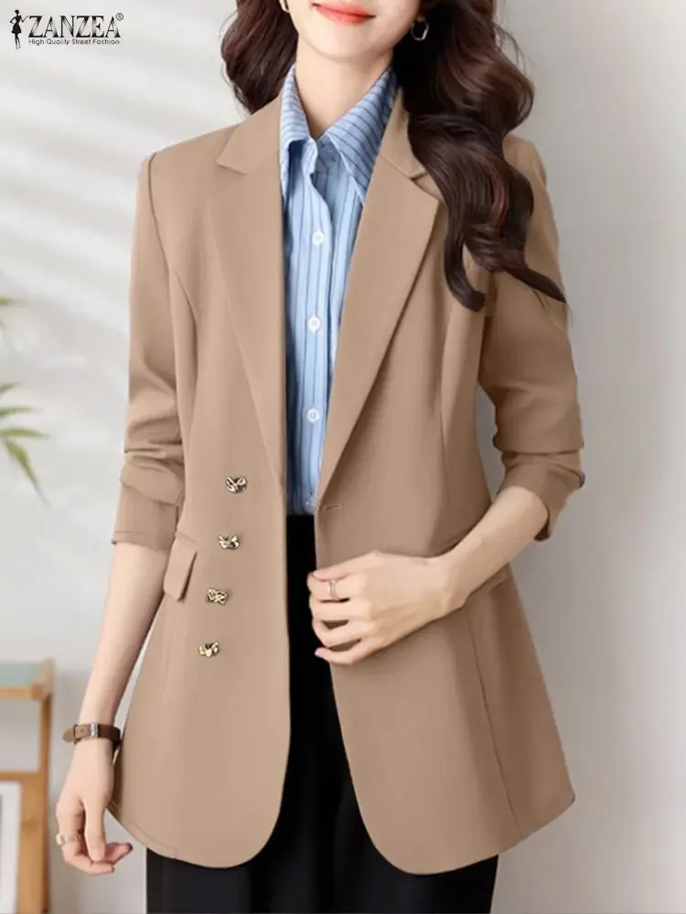 ZANZEA الخريف التلبيب الرقبة طويلة الأكمام السترة جاكيتات النساء 2025 أنيق مكتب مزدوجة الصدر السترة الدعاوى أنيقة OL أبلى