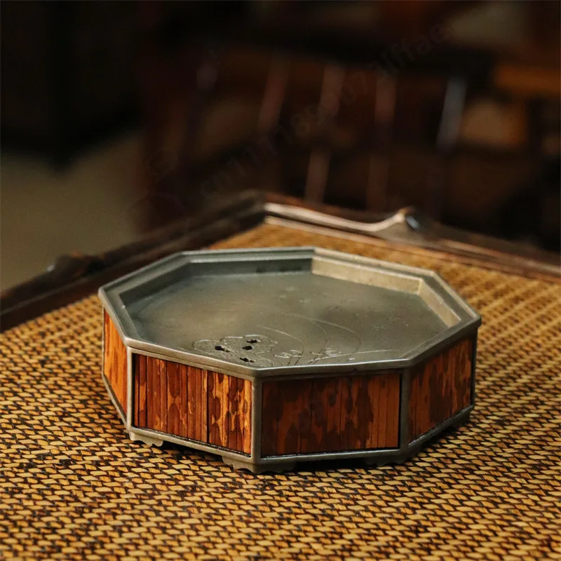 Handmade Pure Tin Tea Tray Xiangfei Style Water Storage Tea Holder Dry Brewing Plate Chaozhou Kung Fu Tea Table Decor Accessory