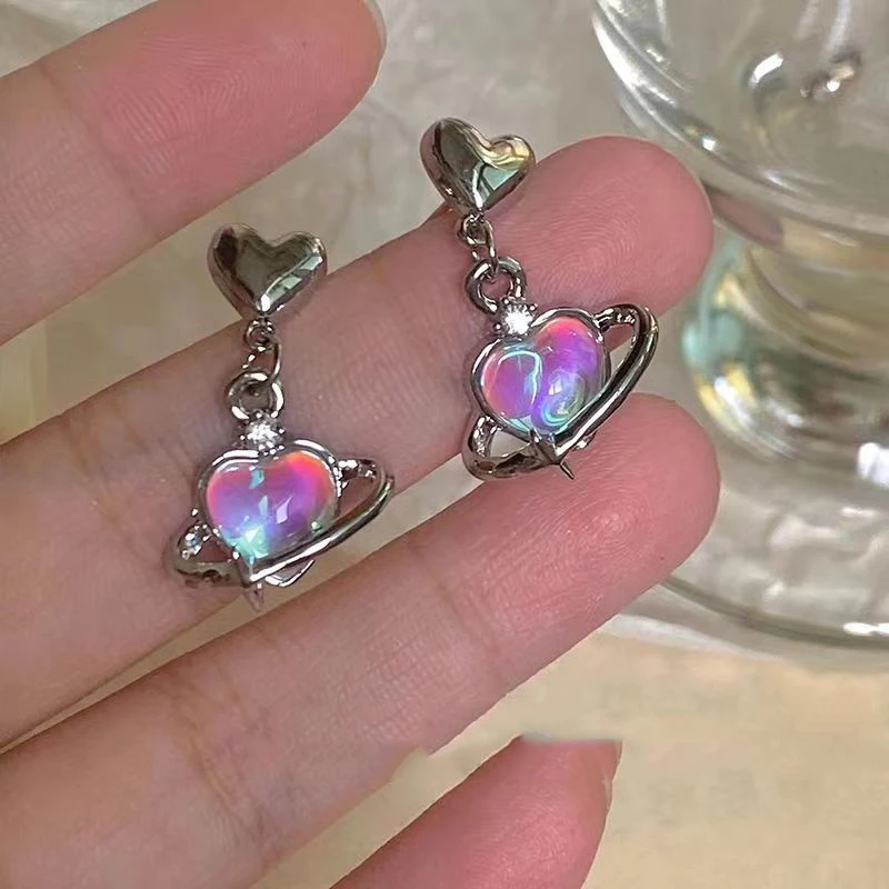 Pendientes de gota Y2K con forma de Planeta y corazón para mujer, arete de estrellas de cristal, estilo Punk, Harajuku, moda coreana, regalos de