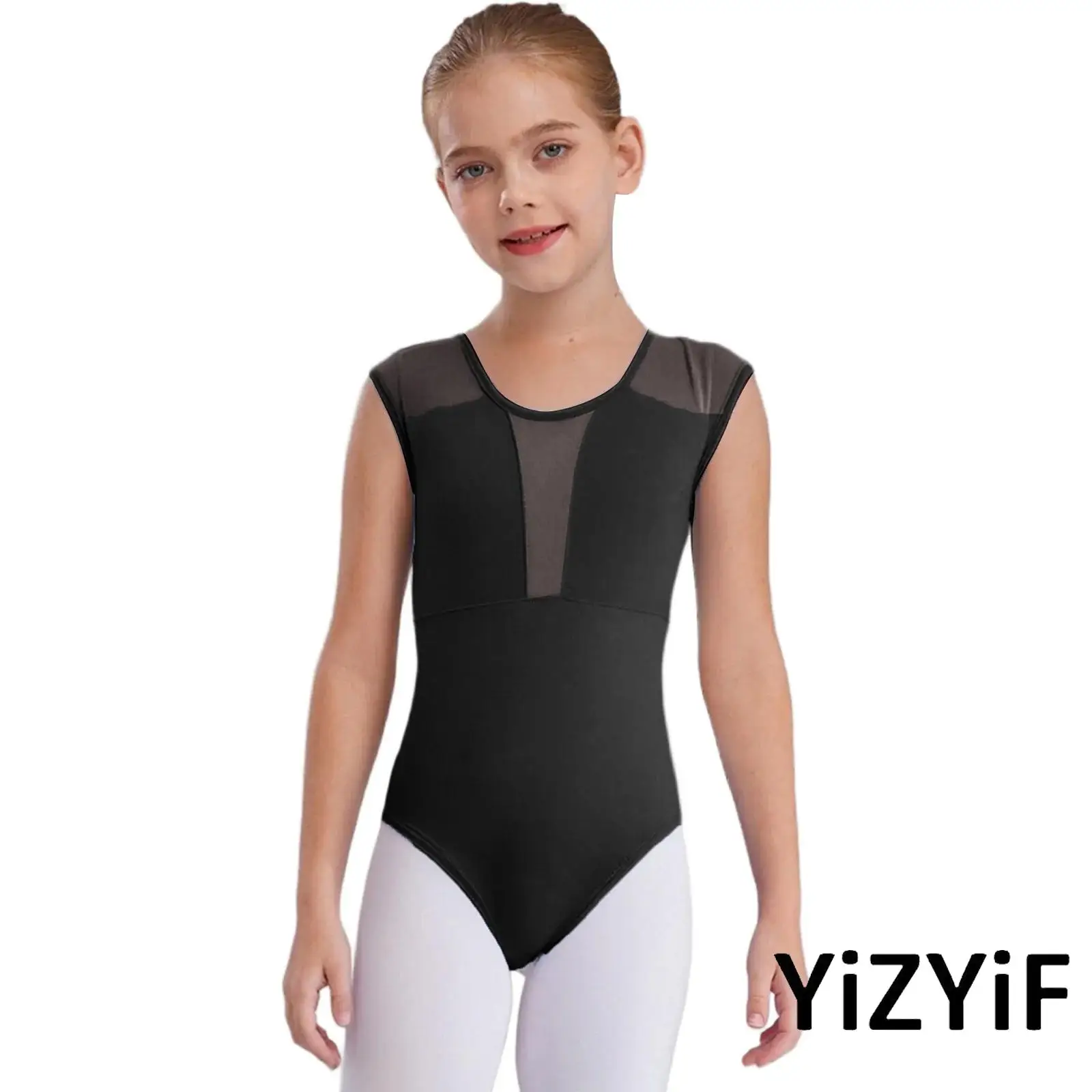 

Детский лирический балетный танцевальный купальник для девочек с круглым вырезом и замочной скважиной на спине, прозрачное сетчатое боди, гимнастическая балетная танцевальная одежда для сценического шоу