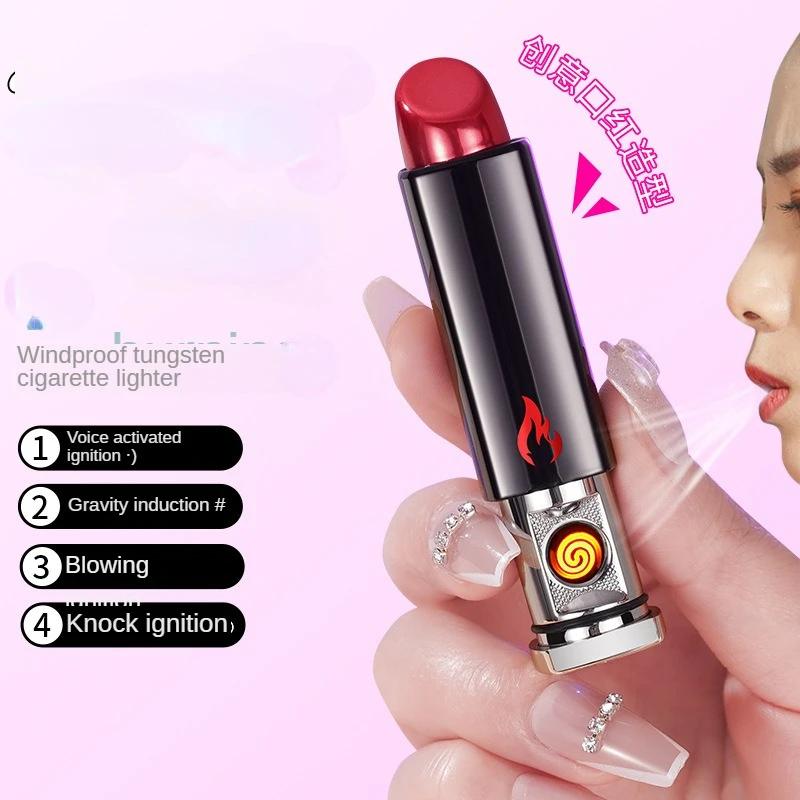 2024 Lipstick Styling Voice Controlled Lighter Gravity Sensing Tungsten Wire Ignition USB Lighter Women's Smoking Tool Gift