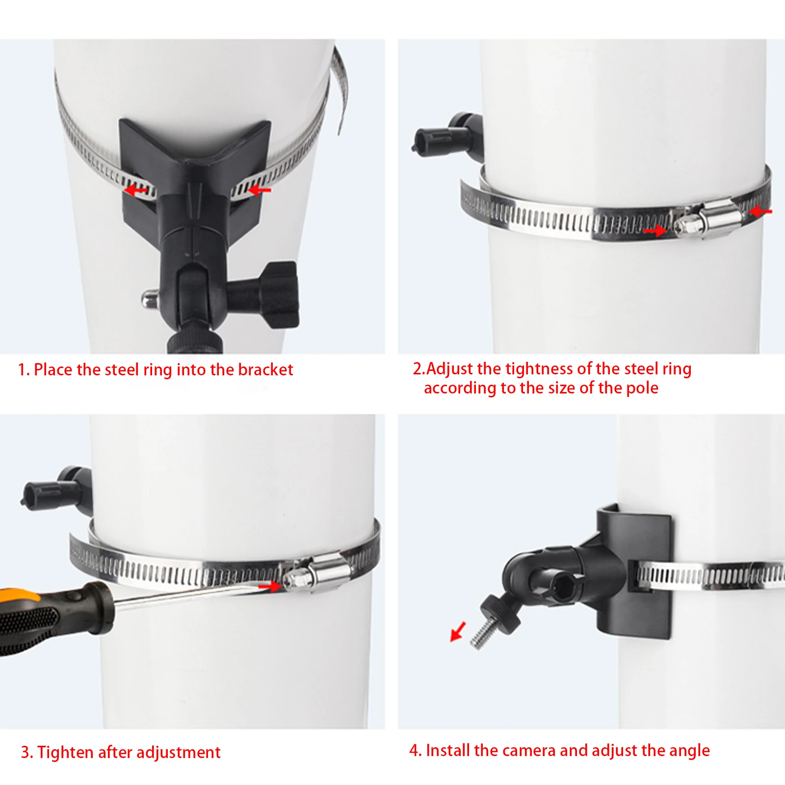 Adjustable Stainless Hose Clamp Hoop Pipe Poles Mount Bracket for Blink Outdoor(3rd Gen)/Blink xt /xt2 /Outdoor 4 (4th gen)