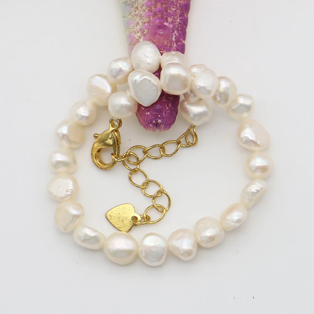 

6-7mm Natural Freshwater Baroque Pearl Bracelet with Golden Extension Chain Fashion Jewelry Accessories 1pc For Versatile Outfit