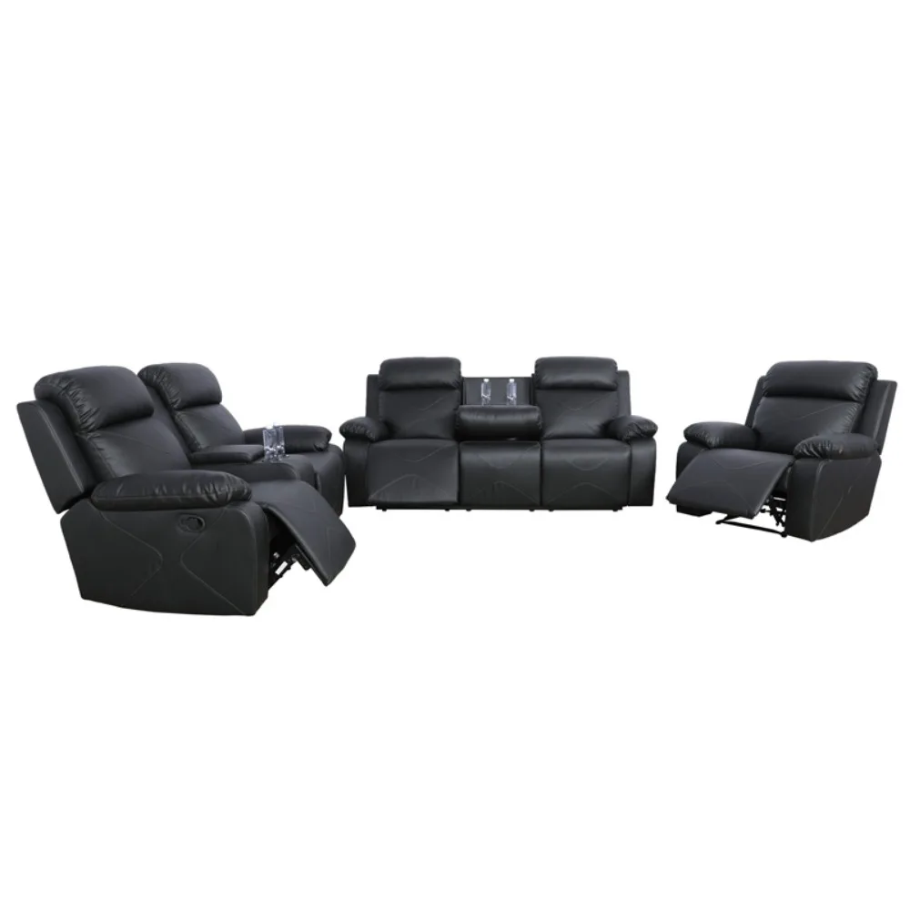 Black Breathing Leather 1-3-Piece Couch Living Room Sofa Set Breathable Recliner Chairs Luxury Sofa Home Furniture Scandinavia