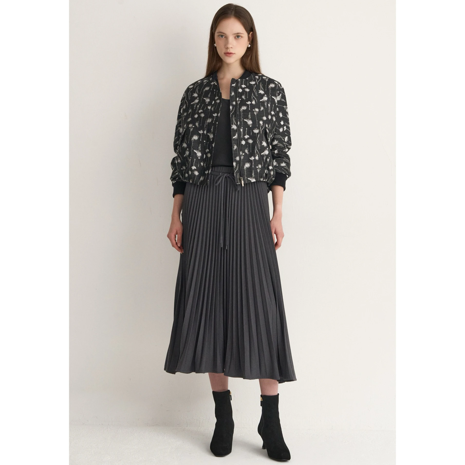 

Faionable Floral Embroidery Dstring Stand Collar Jaet Outerwear Lemon Cheese MIN25 Autumn Commute Sle Loose Fit Long...