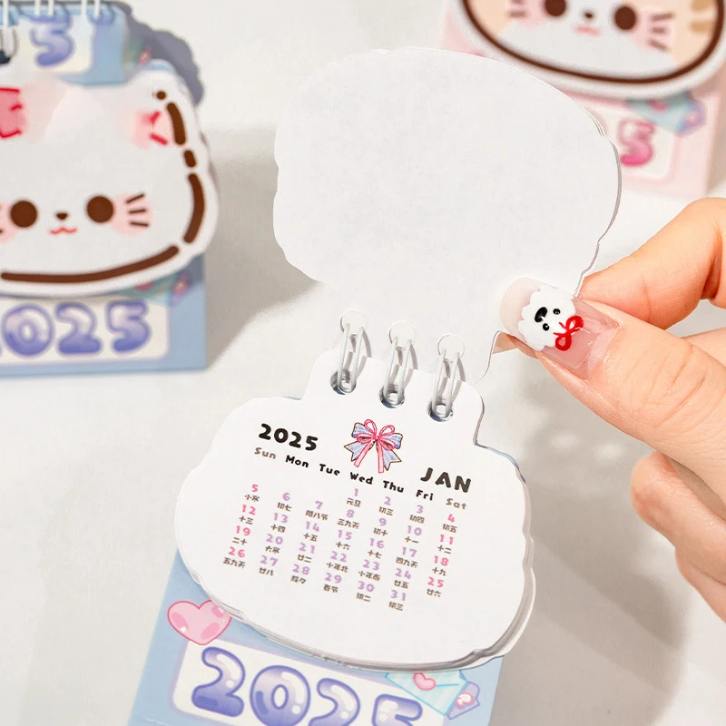 Cartoon Schattige Kat Mini Kalender Losse Bladring Kalender Student Date Kalender Eenvoudige Desktop Kleine Decoratie Geschenken