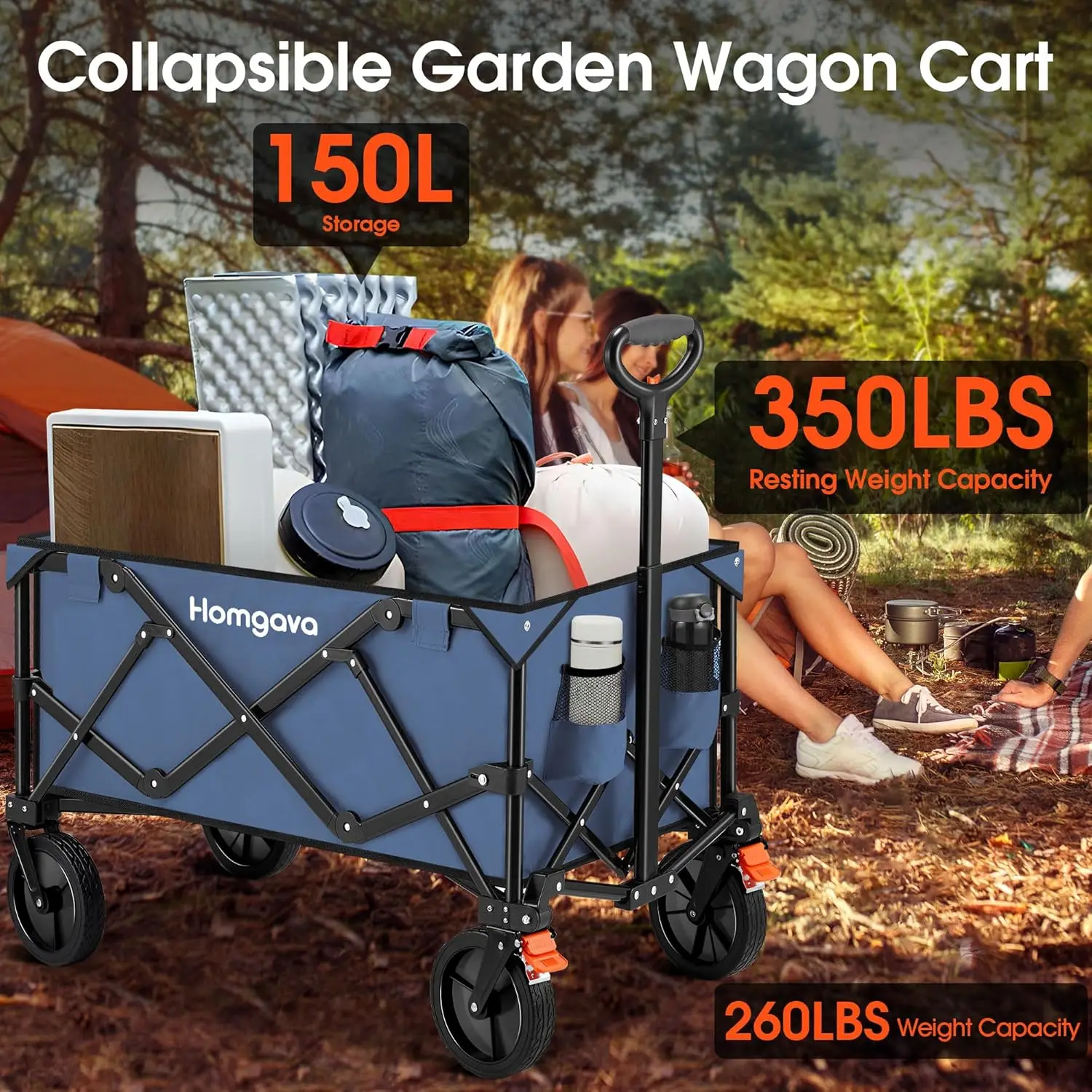 Collapsible Folding Wagon Cart With Brakes,Heavy Duty Garden Cart With  Wheels,Portable Large Capacity Utility Wagon