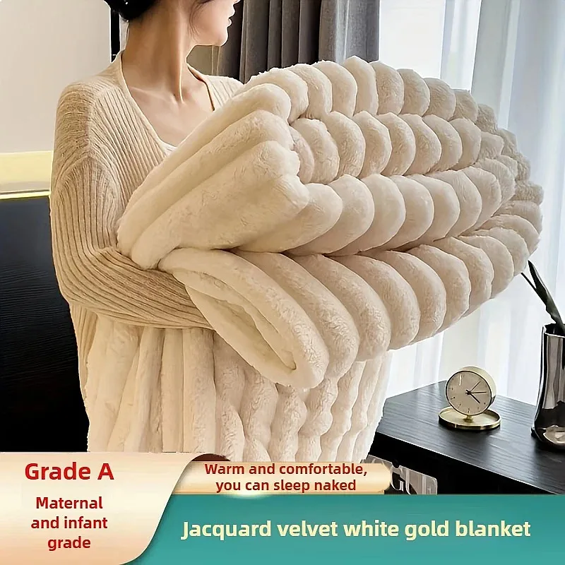 Luxury Soft Fluffy Faux Rabbit Fur Throw Blanket Warm Plush Couch Bed Cover Solid Color Simple Double Check Spring Autumn