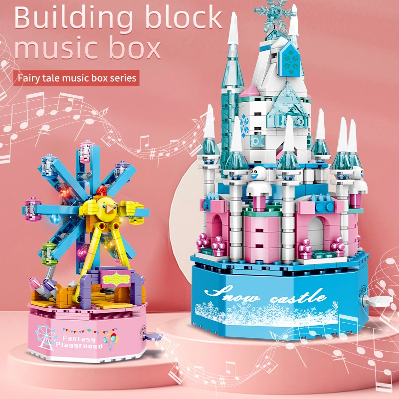 City Ferris LED Girl Wheel Music Box Building Blocks Friends Toys Light Ice Snow Girl Castle Princess House Bricks Toys Gifts