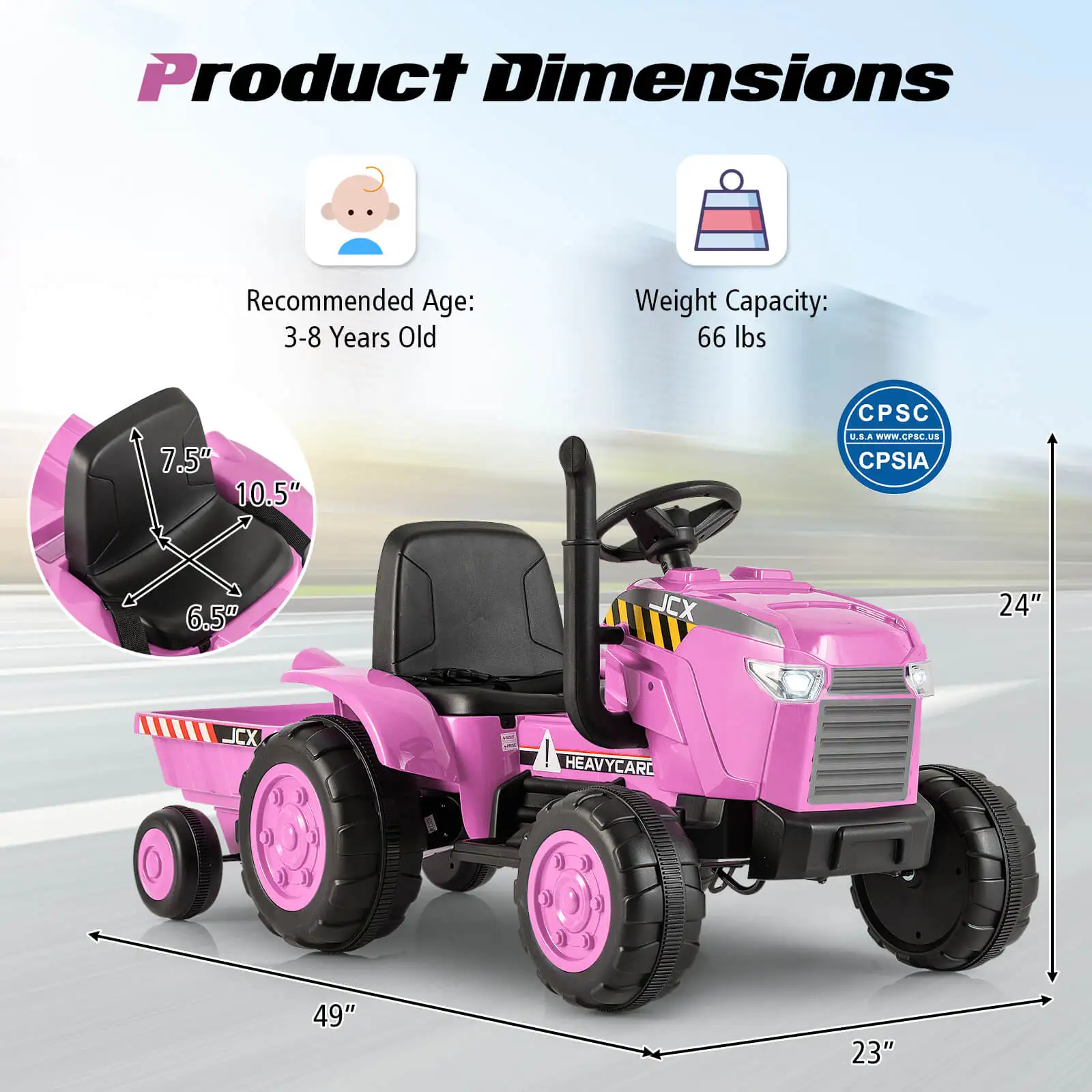 2-in-1 Electric Toy Car 12V Kids Ride On Tractor w/Trailer Remote Control Lights