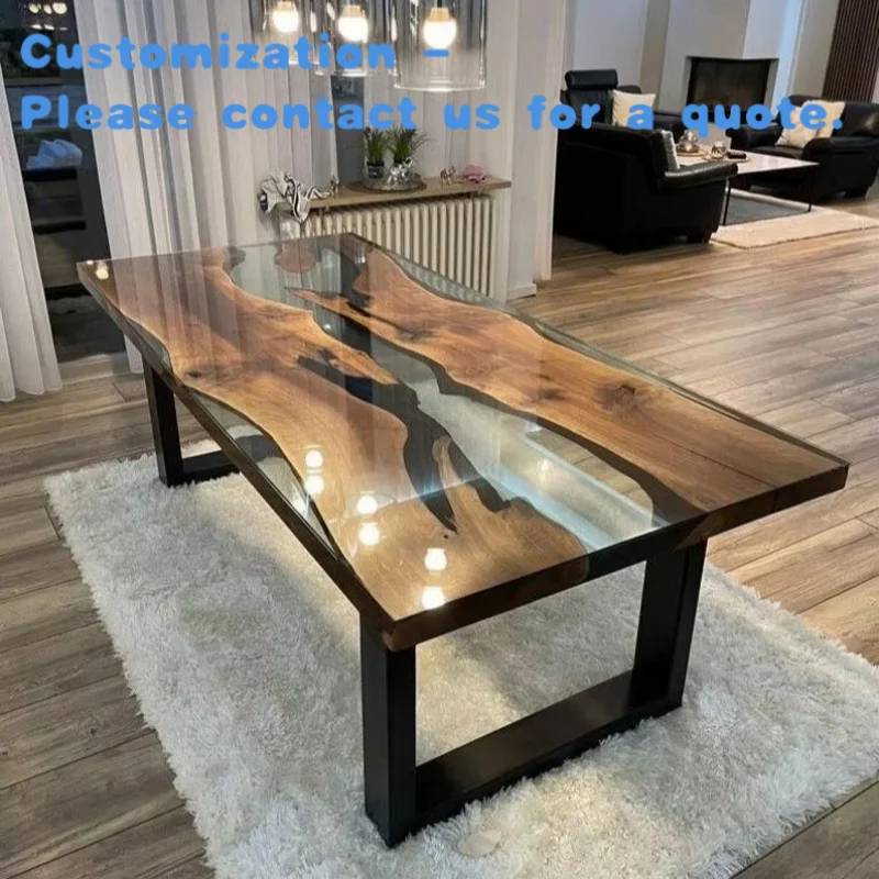 custom.Hot Sales Custom Epoxy Resin and Wood Dining Table Modern Room Furniture River Table Handcrafted Resin Table