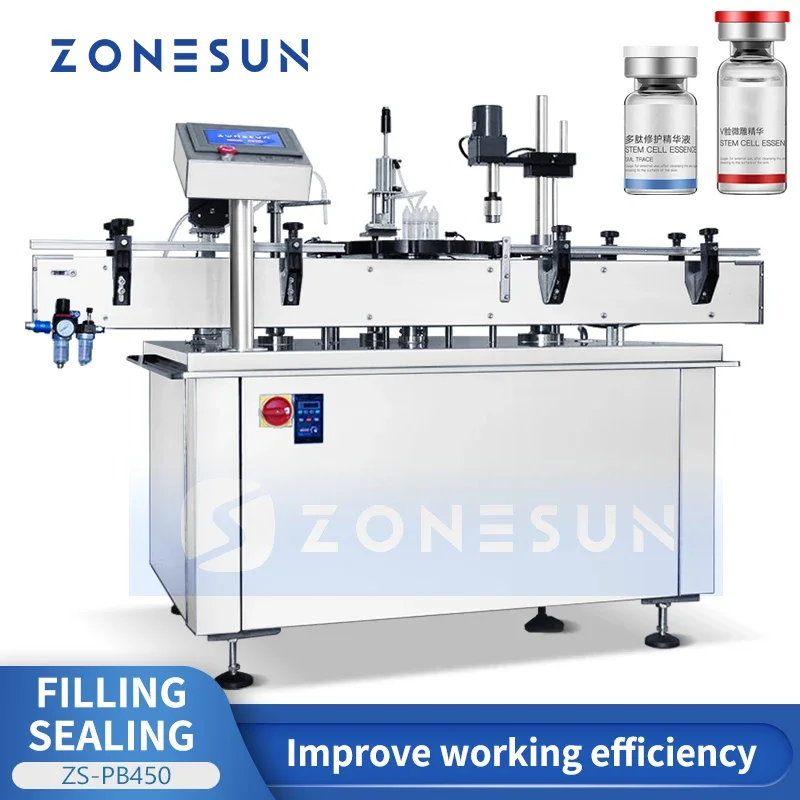 ZONESUN All-In-One Liquid Filling Capping Machine Automatic Small Peristaltic Pump Vial Filler Small Volume Packaging ZS-PB450