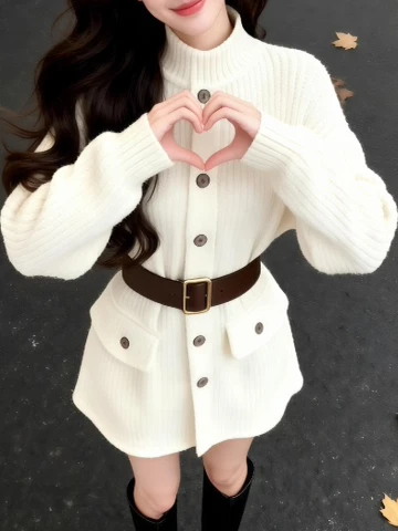 Koreański sweter z dzianiny, wysoki kołnierz, wyszczuplający, piękny, unikalny, modelujący talię, ort, zimowy, miękki, ciepły, długi rękaw.