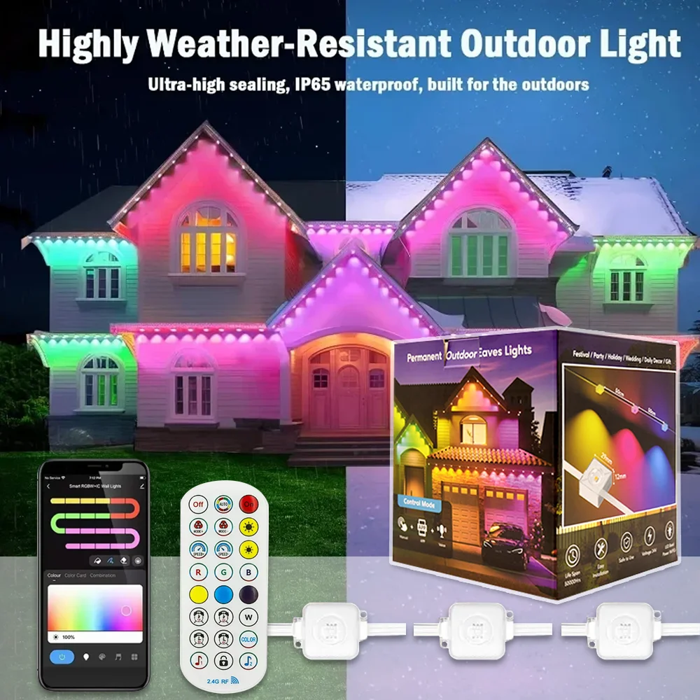 

Permanent Smart LED Lights, Outdoor Waterproof Strip Lights, Remote Control & App-Controlled, Ideal for Parties