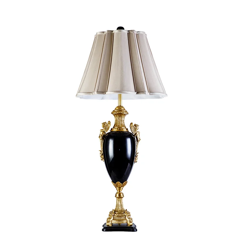 Classical European Style Table Lamp Black Ceramic and Unique Brass Desk Light Tall Led Modern Bedside Night Lighting