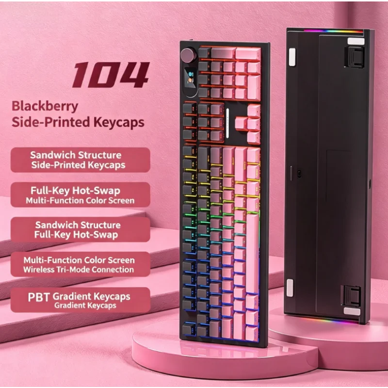 2.4G Wireless Bluetooth Mechanical Keyboard L-T-104 Custom Gradient Keycap Design Triple Mode Connection For E-sports Work