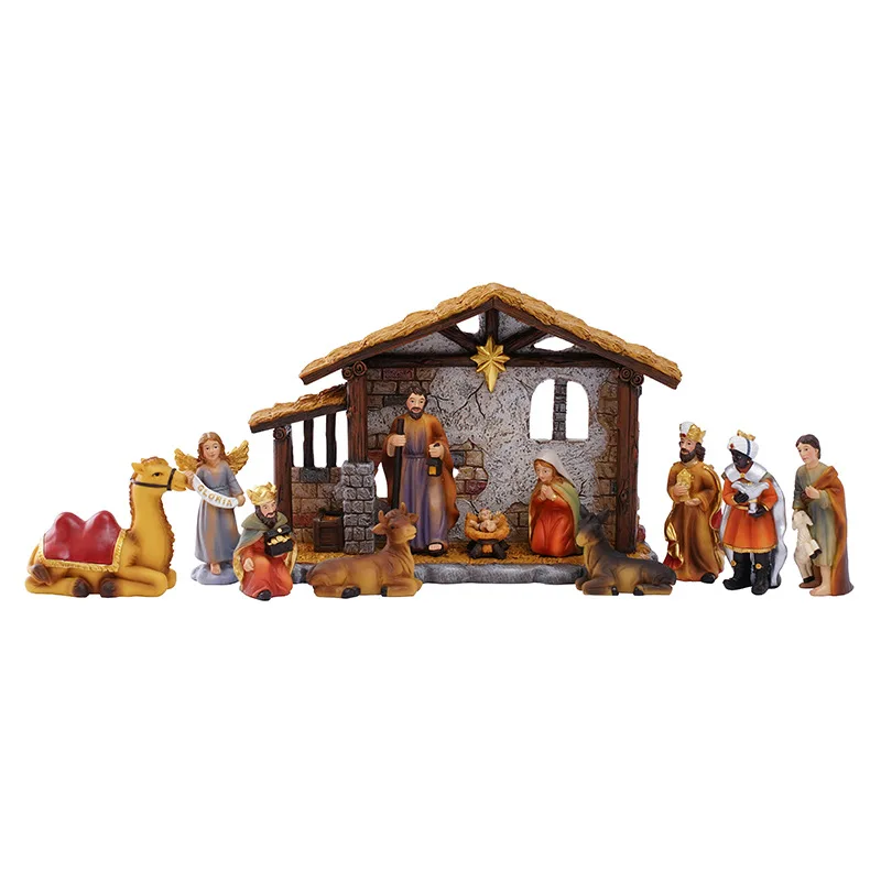 New Cross-border Supply Christmas Camel Manger Set Ornament Gift Box with House Holiday Gifts Resin Crafts