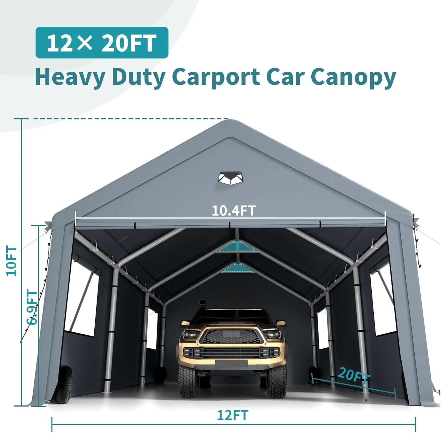 12x20FT Heavy Duty Carport Canopy,Extra Large Portable Car Tent Garage with Roll-up Windows and All-Season Tarp Cover