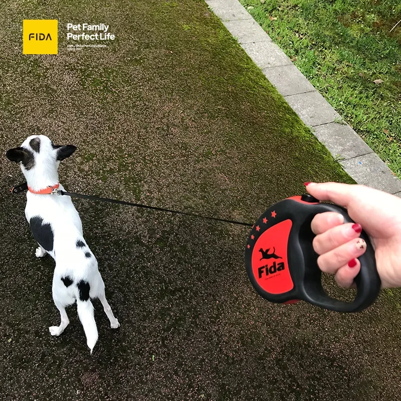 Fida Retracable Dog Leash 4M Length Super Tensile Strength Reflective Rope Metal Buckle Non-slip Easy Handle Suit for 12KG Puppy