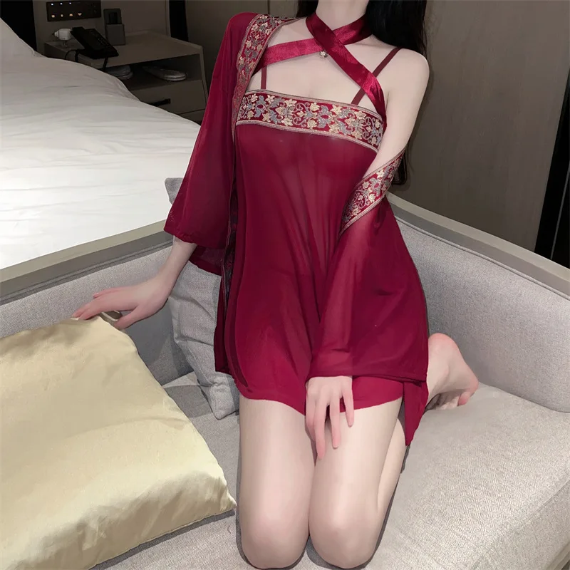 Night Clubwear Large Size Sexy Lingerie Hanfu Perspective Uniforms Ancient Chinese Pajamas Women\'s Cheongsam Clothing Costumes