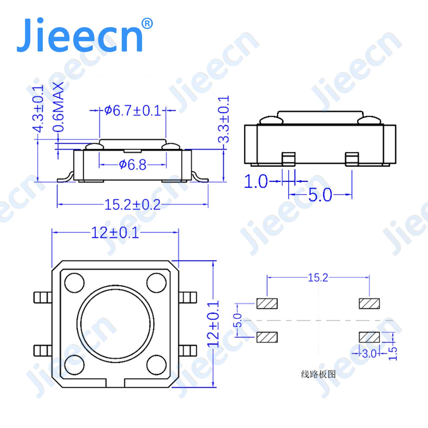 Micro Tact Push Button Switch 1000PCS Copper 12*12 4PIN 12V 12x12x4.3/5/6/7/8/9/10/11/12/13/14/15/16/17/18/19mm DIP SMD 12x12