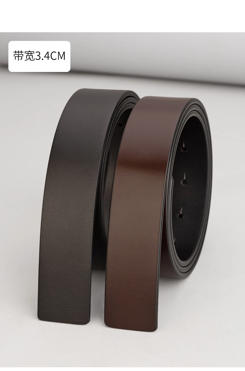 Pure Cowhide Belt Strap 3.4CM Round Hole Belt No Buckle Genuine Leather Belts High Quality Without Buckle Belt Men Women