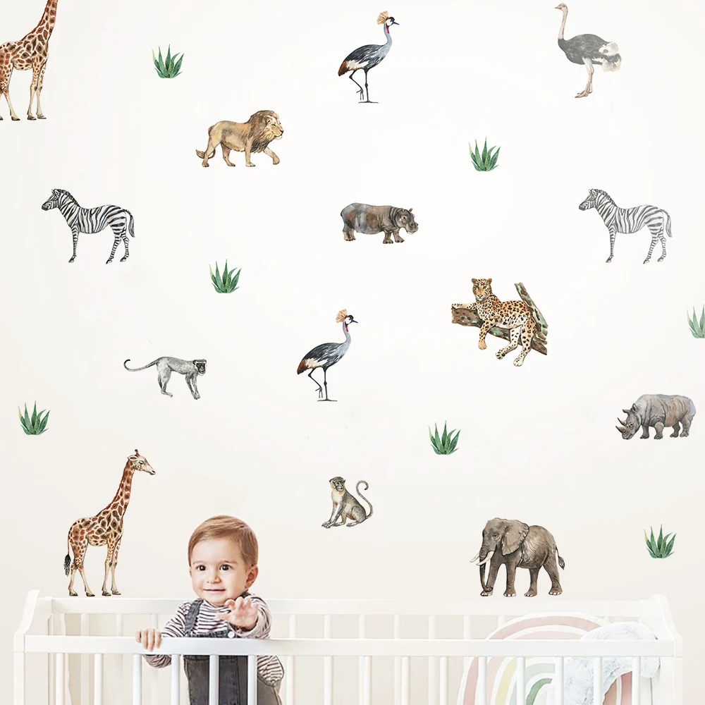 Tropical Africa Animals Giraffe Zebra Elephant Wall Stickers for Kids Rooms Living Room Nursery Home Decoration Interior Decal