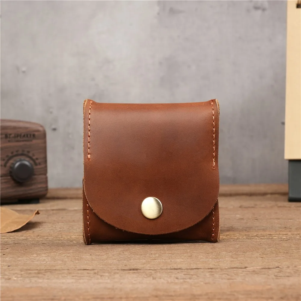 Men's and Women's Cowhide Small Coin Purse, Portable Storage Bag for Earbud, Coins, SD Cards, Cash, Keys, Small Accessories