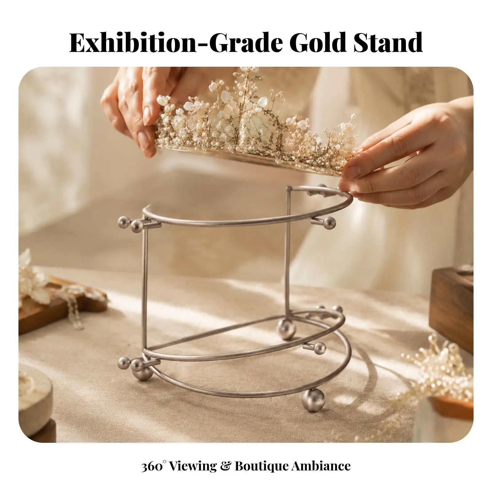 Freestanding Jewelry Display Stand Metal Crown Rack for Necklaces Rings Headwear Organizer