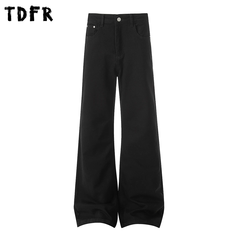 

Solid Color Bootcut Jeans Mens Single Breasted Retro Casual Straight Baggy Pocket Denim Pants Man