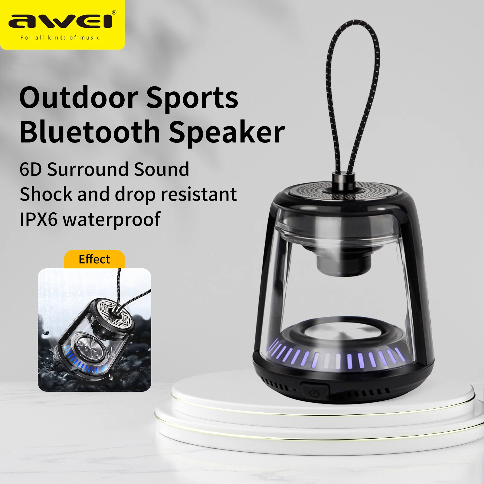 Awei Y666 Portable Outdoor Bluetooth Speaker TWS Transparent Mini Speakers With RGB Light Hifi Bass Stereo Wireless Sound Box