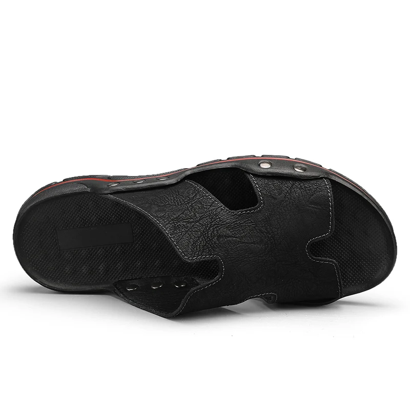 شباشب رجالية صيفية صنادل رجالية كلاسيكية من الجلد شباشب سوداء مريحة وناعمة صنادل شاطئ خارجية عالية الجودة مقاس 38-48 #6