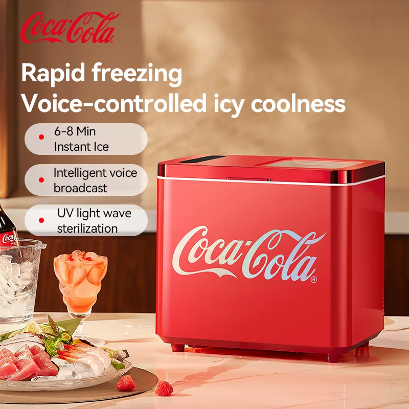 Máquina de Gelo Portátil Coca-Cola, Mini Fabricador Automático de Cubos de Gelo Elétrico para Bar, Casa, Cozinha, Escritório, Camping, Caixa para Fazer Gelo em Cubos