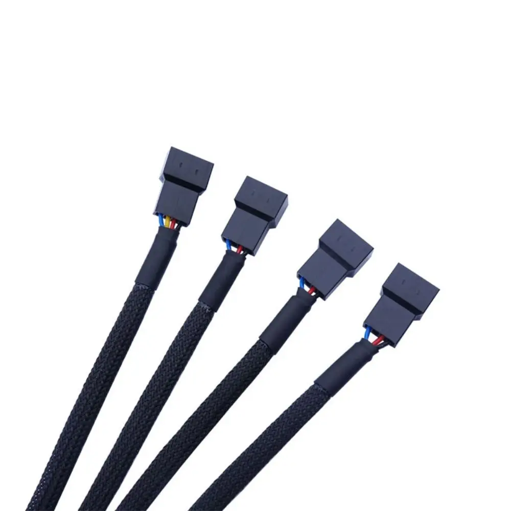 Male To Female 4 Pin Pwm Fan Cable Black Sleeved Connector Temperature Control Fan Cable 4/3/2/1 Ways Adapter