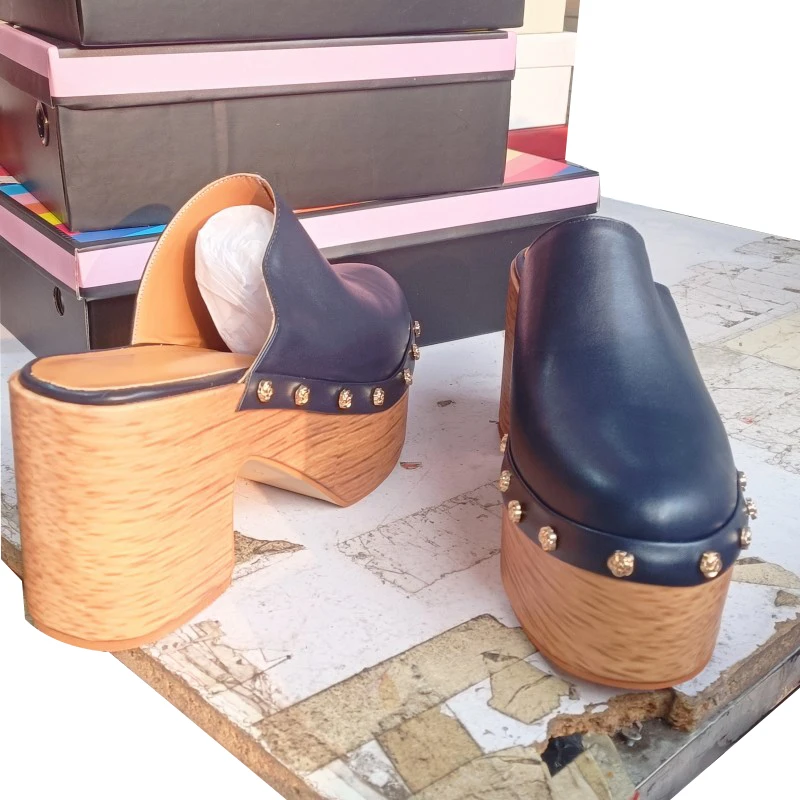 SHOFOO Fashionable women's high-heeled slippers. Closed toe slippers. About 11 cm heel height. Strange style slippers Size:34-46