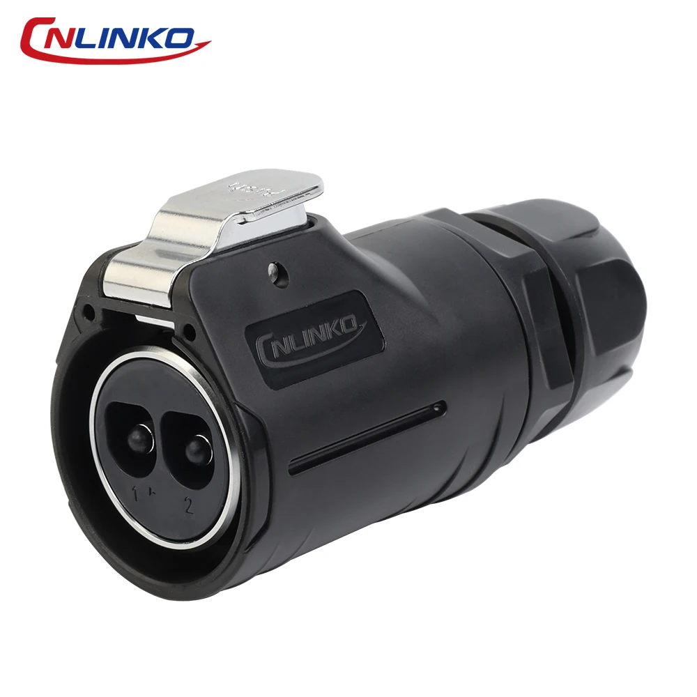 CNLINKO LP28 IP68 Circular Touch Proof 2Pin Power Connector 50A Screw Type Male/Female Heavy Duty for Industrial & Outdoor Use